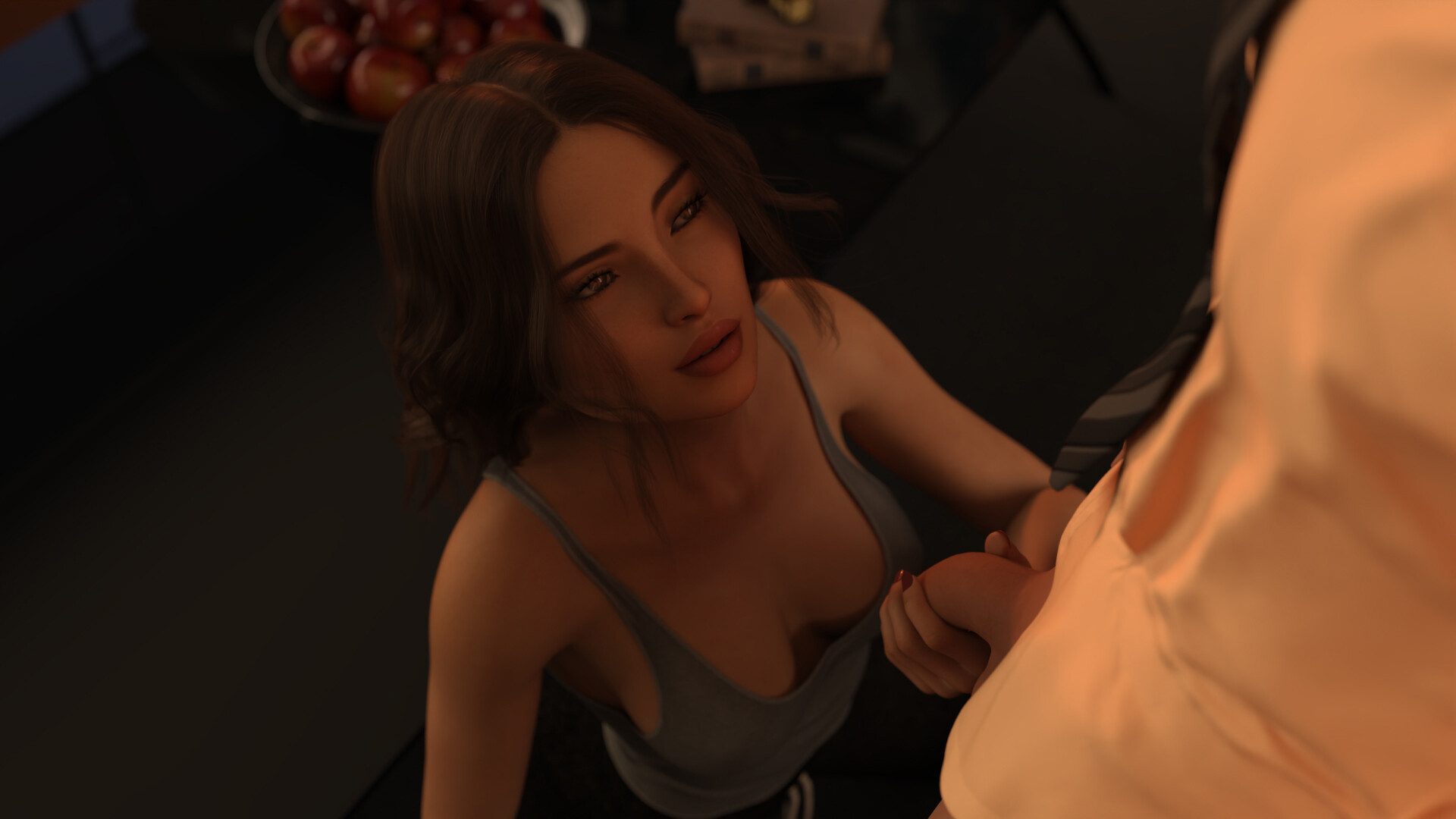 Steamy 3D render from Thot on Trial showing wife in tempting LA scene with husband watching