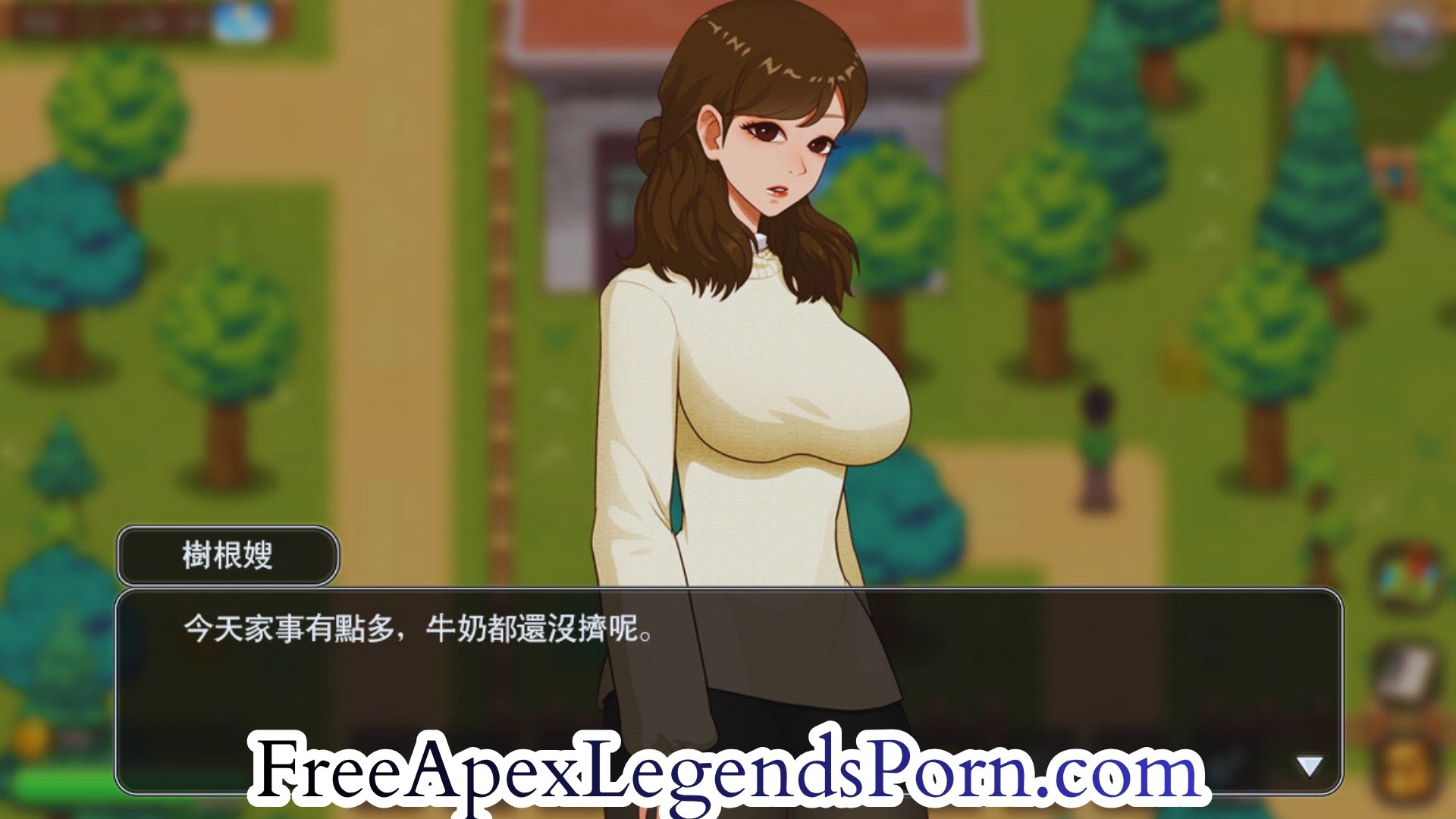 Vibrant 3D village scene with player farming and interacting with alluring villagers in Village Rhapsody