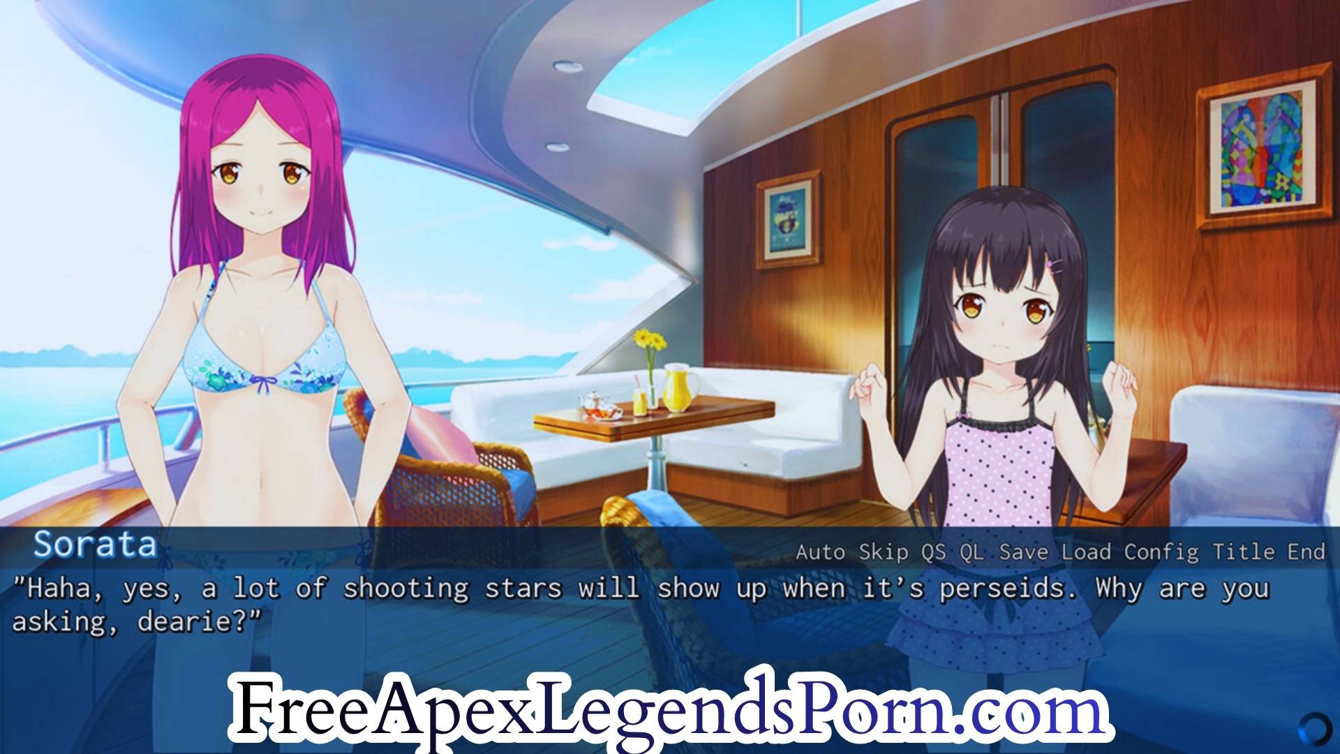 Mystical fantasy landscape with protagonist and alluring heroine in dynamic pose from Yozora Rhapsody